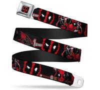 Buckle-Down Seatbelt Belt - Deadpool 2-Action Poses/Splatter Logo Black/Red/Whit