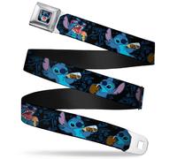 Buckle-Down Seatbelt Belt - Stitch Snacking Poses Black/Blue 1.0" Wide - 20-36 I