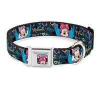 Buckle-Down Seatbelt Buckle Dog Collar-Minnie Mouse Hoody & Headphone Poses Gray/Multi Color-1.5" Wide-Fits 18-32" Neck-Large Moda per Animali Domestici, Nylon, Multicolore