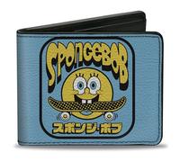 Buckle-Down SpongeBob SquarePants Portafoglio, Bifold, Spongebob Squarepants Skateboard Smile e testo giapponese blu, pelle vegana