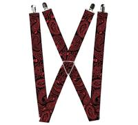 Buckle-Down Suspenders, Bandana Skulls Black Red 1.5-Inch Wide Regular