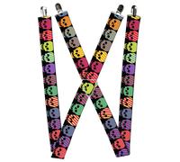 Buckle-Down Suspenders, Checker Stripe Skulls Black Multi Neon 1.5-Inch Wide Reg