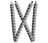 Buckle-Down Suspenders, Checker Stripe Skulls Black White Gray 1.5-Inch Wide Reg