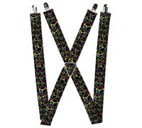 Buckle-Down Suspenders, Peace Heart Black Rainbow Ombre 1.5-Inch Wide Regular