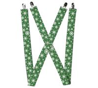 Buckle-Down Suspenders, Snowflakes Green White 1.5-Inch Wide Regular