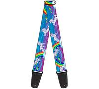 Buckle-Down Tracolla per chitarra con unicorni/arcobaleni/stelle blu/arcobaleno/bianco