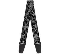 Buckle-Down Tracolla per chitarra, Fleur-de-Lis con filigrana nero/grigio, larghezza 5 cm, lunghezza 73,66-137,2 cm