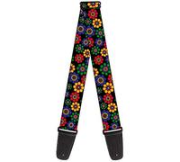 Buckle-Down Tracolla per chitarra - margherite psichedeliche nero/multicolore - larghezza 5 cm - lunghezza 73,6 - 137,2 cm