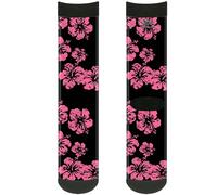 Buckle-Down unisex-adult's Socks Hibiscus Weathered Black/Pink Crew, Multicolor