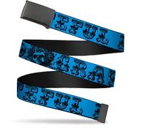 Buckle-Down Web Belt - Grateful Dead Text w/Skull & Roses Turquoise 1.25" Wide -
