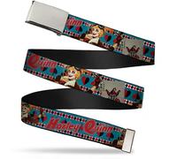 Buckle-Down Web Belt - Harley Quinn Bombshell Pin-Up Pose/Joker Card/Suits Blue/