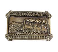Buckle Iron Horse, locomotiva a vapore, ferro apertura, in ottone antico, fibbia