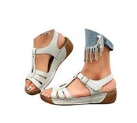 Buckle Up Sandals Women Wedge Fish Mouth Sandals Comfortable-Open Toe Platform Sandal Casual Slip on Outdoor Shoes (White, Adulto, 36, Numero, Sistema Taglie Calzature EU, Media)