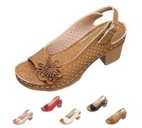 Buckled Square Heel Sandals for Women, Womens Low Slingback Peep Toe Chunky Heeled Dress Sandals Wedge Shoes (Brown,41)