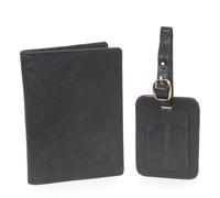Bucklestone - Porta Passaporto e Etichetta per Valigie Uomo in Pelle - Set Regalo Viaggio - Copri Passaporto e Targhetta Bagaglio - Nero