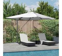 Bucmath Ombrellone color sabbia, 352 x 251 x 265 cm, in alluminio e poliestere, resistente ai raggi UV, antivento, inclinabile, pieghevole, con illuminazione a LED, per giardino, terrazza, balcone