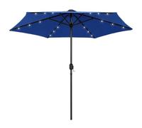 Bucmath Ombrellone con illuminazione a LED e palo in alluminio, 270 cm, blu azzurro, antivento, impermeabile, pieghevole, protezione UV, ombrellone da giardino per terrazza, balcone e giardino