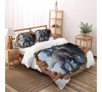 buco nel muro fatto da T-Rex 3 Pezzi Bedding Set Stampa animale animale di carteone animatoe 3D Microfiber Con Federe Per Ragazzi E Ragazze King Size Double(200x200cm)