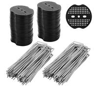 BUCOMTU 100 Pezzi Picchetti Telo Pacciamatura con 100 Rondelle,Antiruggine Picchetti Giardino a U in Acciaio per Telo Pacciamatura,Giardino Erba Artificiale,Fissaggio delle condutture-150x4mm Ø 2.5m