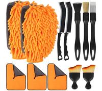 BUCOMTU 12 Pezzi Kit Pulizia Auto - 3 Panni microfibra, 2 Guanti microfibra, 2 Spazzole MorbideInterni, 3 Spazzole Dettagli, 2 Fessure,Panno asciu Gatura auto, Set Premium Auto Casa