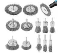 BUCOMTU 12 pezzi Spazzole per Trapano, spazzola metallica da 6 mm con Manico rotondo per rimuovere ruggine, vernice, pulire sbavature e sporco