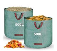 BUCOMTU 2 x 500L Sacchi Giardinaggio,Sacchi per Rifiuti da Giardino Pieghevole con Maniglie,Borsa da Giardino Riutilizzabile Antistrappo e Impermeabile per Riporre Foglie
