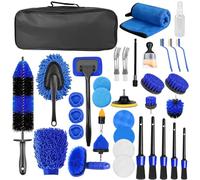 BUCOMTU 36 Pezzi Kit Pulizia Auto,Kit Lavaggio Auto,Kit di Pulizia Auto Completo per Interni ed Esterni,Auto Detailing Brush Auto Wash Set,con Spazzole, Spugne per Lucidatura