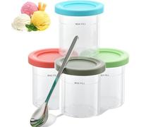 BUCOMTU 4 Pezzi Contenitori per Gelato,Contenitori per Gelato Fatto in Casa con Coperchi, Con Coperchio e Cucchiaio, Compatible con la Serie C300S de Ice Maker NC299AM