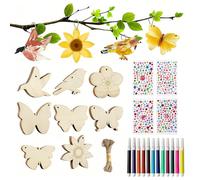 BUCOMTU 57 Pezzi Farfalle Set Di Legno, Kit Lavoretti Creativi per Bambini, Farfalle Decorazione con Penne Colorate Matite Adesivi, Ciondoli in Legno da Dipingere, Compleanno Regali per Bambini