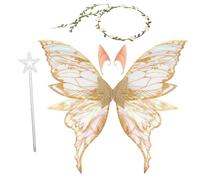 BUCOMTU Ali da Fata per Adulti e Bambini con Orecchie da Elfo Cerchietto da Fata e Bacchette di Fata a Stella per Feste di Compleanno Carnevale Cosplay Halloween,Costumi (Oro)