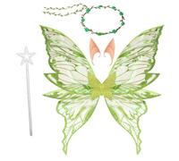 BUCOMTU Ali da Fata per Adulti e Bambini con Orecchie da Elfo Cerchietto da Fata e Bacchette di Fata a Stella per Feste di Compleanno Carnevale Cosplay Halloween,Costumi (Verde)