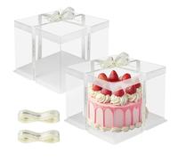 BUCOMTU Confezione da 2 scatole trasparenti per torte, 30 x 30 x 25 cm scatola trasparente per torte con base e nastro, per per compleanni e matrimoni