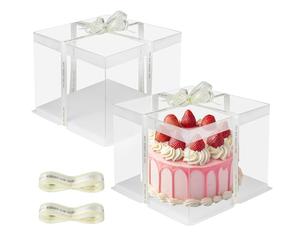 BUCOMTU Confezione da 2 scatole trasparenti per torte, 30 x 30 x 25 cm scatola trasparente per torte con base e nastro, per per compleanni e matrimoni