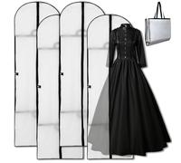 BUCOMTU Custodia Porta Abiti 4 Pezzi 60 x 180 cm Copriabiti Antipolvere Bianco Custodie per Abiti per Abiti,Vestiti,Cappotti,Camicie,Abito da Sposa