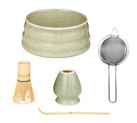 BUCOMTU Matcha Kit da 5 pezzi: ciotola per matcha, frullino Baibenli, supporto per frullino, filtro, cucchiaino.Set Matcha adatto ai principianti.