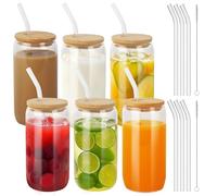 BUCOMTU Set di 6 Bicchieri con Cannuccia e Coperchio,Bicchieri da Caffe Vetro,500ml Bicchieri con Cannuccia Riutilizzabile,Adatto per Caffè Ghiacciato, Birra, Cocktail