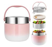 BUCOMTU Thermos per Alimenti 1200 ml Contenitore Termico per Alimenti con Cucchiaio Pieghevole Porta Pappa Termico per conservare zuppe, porridge,Riso (Rosa)