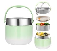 BUCOMTU Thermos per Alimenti 1200 ml Contenitore Termico per Alimenti con Cucchiaio Pieghevole Porta Pappa Termico per conservare zuppe, porridge,Riso (Verde)
