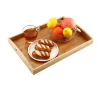 BUCOMTU Vassoio rettangolare con manici,realizzato in bambù naturale,40x28x4 cm,È un vassoio multifunzionale e robusto,ideale per la colazione o per il tavolo da caffè