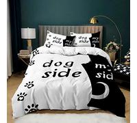 BUCROS Copripiumino bianco e nero animale cane 280x260 CM Set copripiumino matrimoniale king size in microfibra, 3 pezzi Camera da letto per bambini con stampa digitale 3D