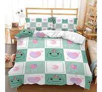 BUCROS Copripiumino Letto Matrimoniale - verde plaid rana cuore 280x260 CM Set Copripiumone Matrimoniale con Federa Microfibra Traspirante Antirughe Biancheria da letto camera da letto per bambini
