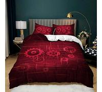 BUCROS Copripiumino Matrimoniale rosso retrò meccanico art 280x260 CM - Sacco Copripiumino Microfibra -Camera da letto per bambini con stampa digitale 3D super morbida Antirughe