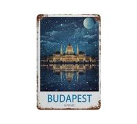 Budapest Ungheria, divertente targa in metallo retrò per casa, fattoria, WC, bagno, decorazione da parete regalo (20 x 30 cm) 8 x 12 "-J77