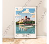 Budapest Ungheria Illustrazione Stampa Parlamento da Viaggio Poster Décor
