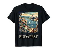 Budapest Ungheria Parlamento Fiume Retro Travel Design Maglietta