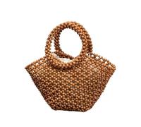 BUDAY Borsa tessuta da donna nuova borsa a secchiello cava fuori dal design estivo pendolare perline di legno borsa bohemien viaggio borsa da spiaggia pochette, A, Taglia unica
