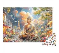 Buddha a Parigi Puzzle 1000 Pezzi Adulti Buddha Torre Eiffel Parigi Fiori Difficile Premium Spesse Resistenti Alta Qualità Vivaci Stimolanti Antistress 38x26cm/1000pz