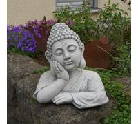 Buddha-Büste Testa Buddha Figura di Pietra 35 CM 18 KG Grigio Cemento bianco