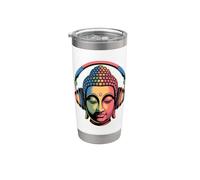 Buddha con Cuffie Mindfulness Musica Boho Zen Buddhismo Bicchiere termico in acciaio inox doppia parete