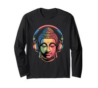 Buddha con Cuffie Mindfulness Musica Boho Zen Buddhismo Maglia a Manica